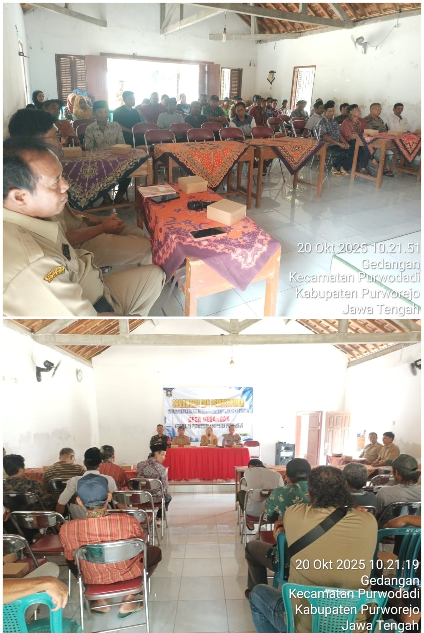 Sosialisasi dan Pembentukan Panitia Pengangkatan Perangkat Desa Gedangan, Kasi Pemdes Kecamatan Purwodadi hadir