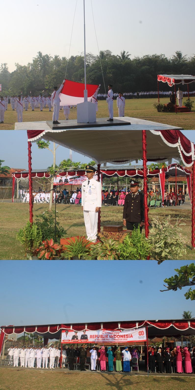 Upacara Pengibaran Bendera Merah Putih dalam rangka HUT ke 80 Kemerdekaan RI Tingkat Kecamatan Purwodadi berlangsung khidmat,Camat Purwodadi pimpin Upacara