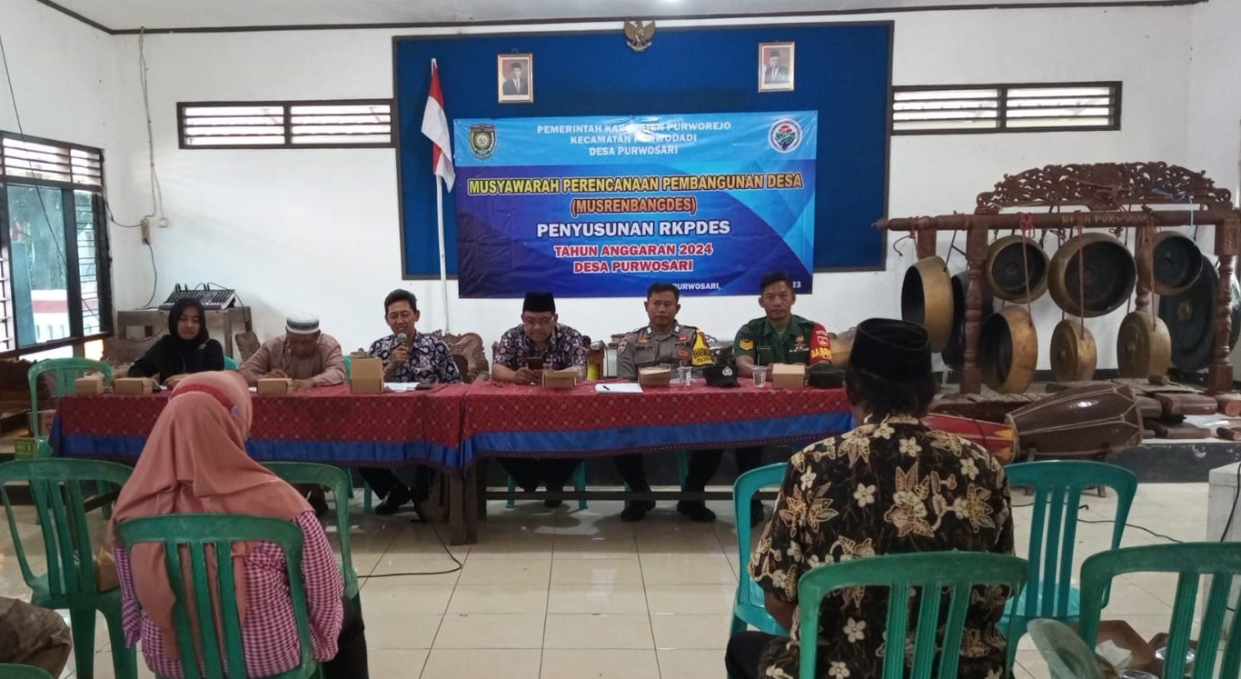 Musyawarah Perencanaan Pembangunan Desa Penyusunan RKPDES Tahun Anggaran  2024 di Balai Desa Purwosari Kecamatan Purwodadi