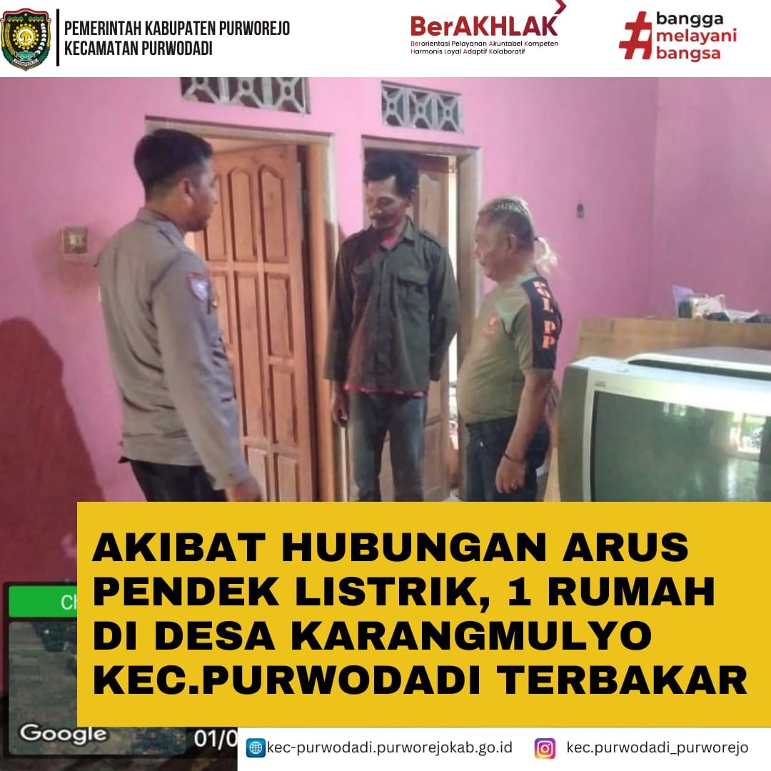 Akibat Hubungan Arus Pendek Listrik (Konsleting) 1 rumah di Desa KarangMulyo terbakar