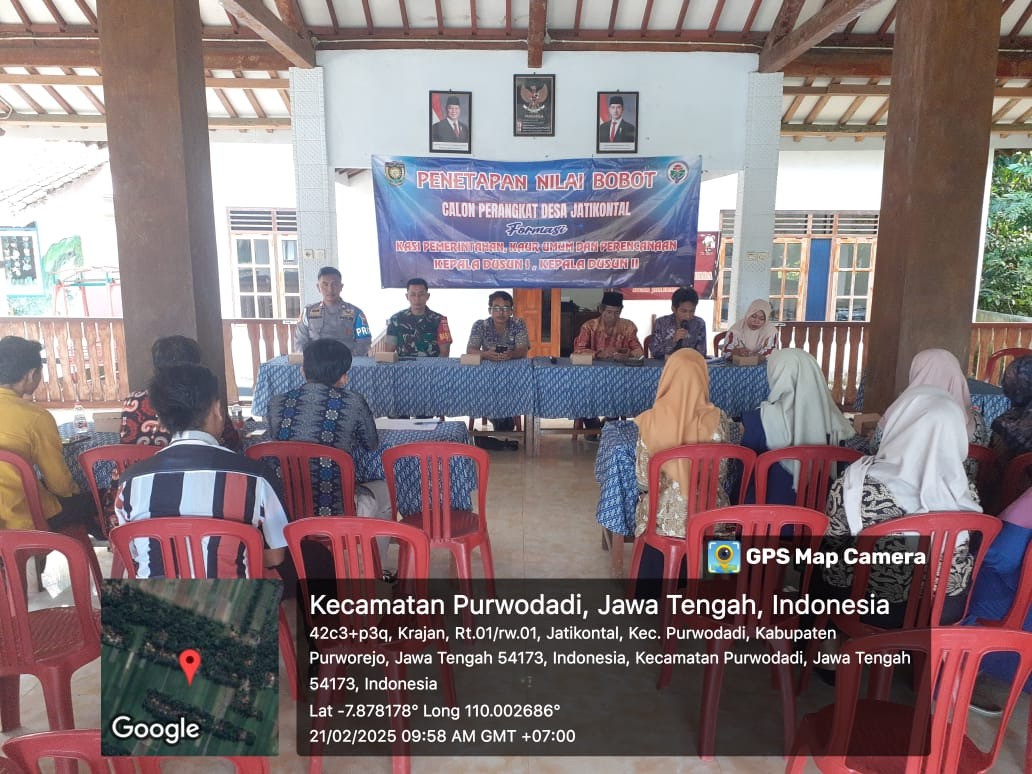 Seksi Pemdes Kecamatan Purwodadi hadir di Pembobotan calon Prades desa jatikontal Tahun 2025