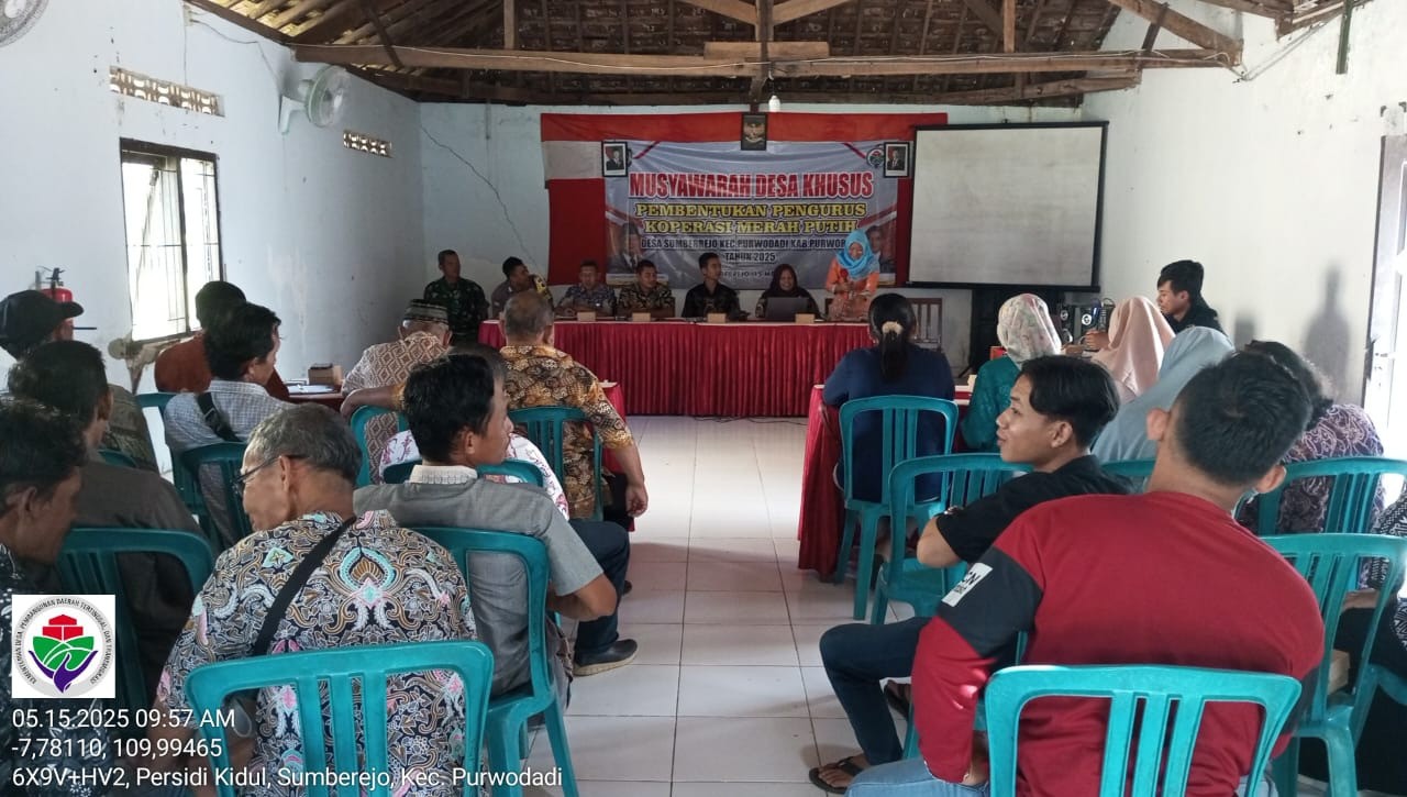 Musyawarah Desa Khusus Pembentukan Koperasi Desa Merah Putih Sumberrejo, Kasi PU & Trantib Kec Purwodadi Hadir