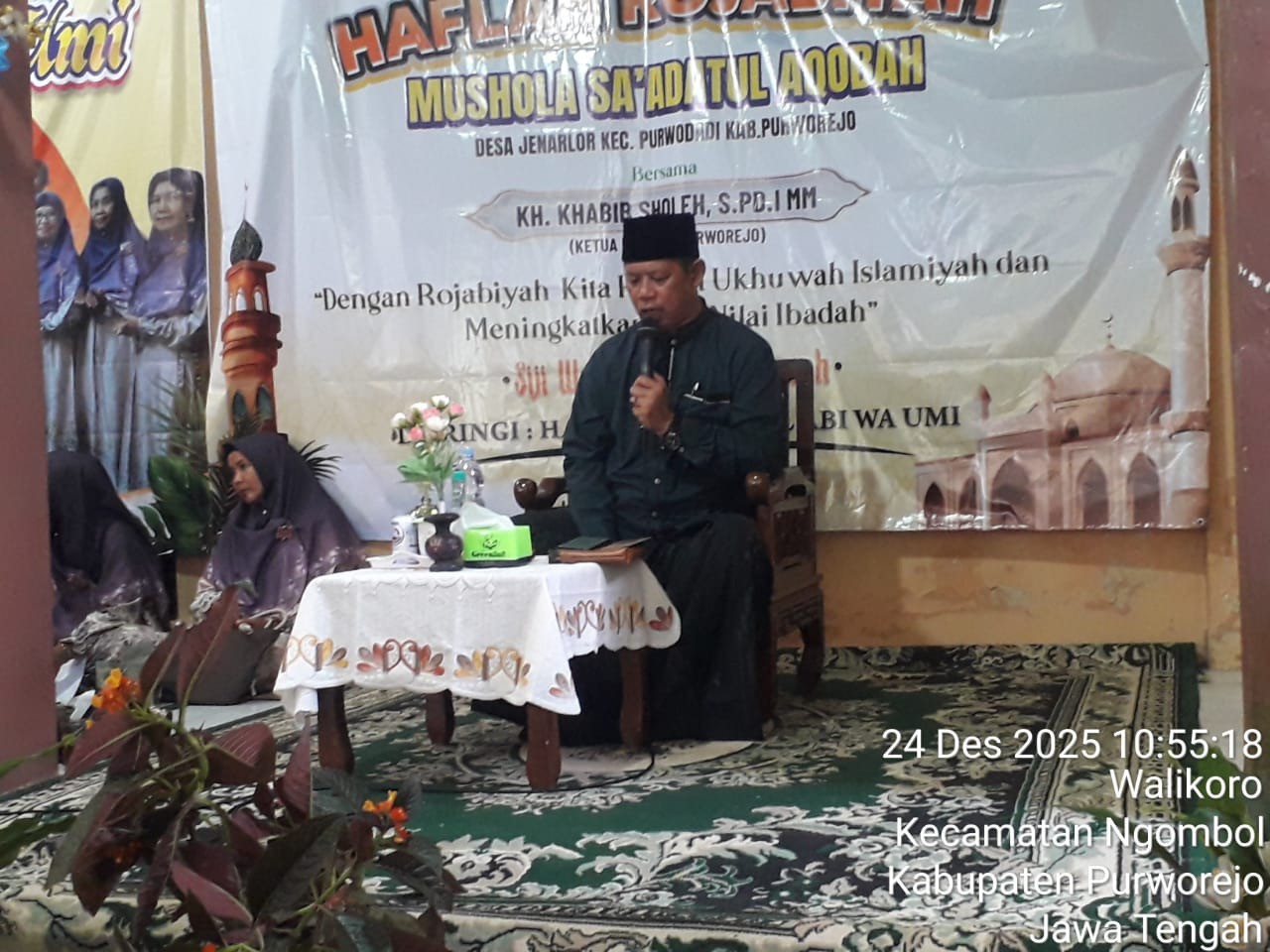 Pengajian dalam rangka Rojabiah di Mushola Saadatul Aqabah Desa Jenarlor, Kasi PU dan Trantib Kecamatan Purwodadi hadir