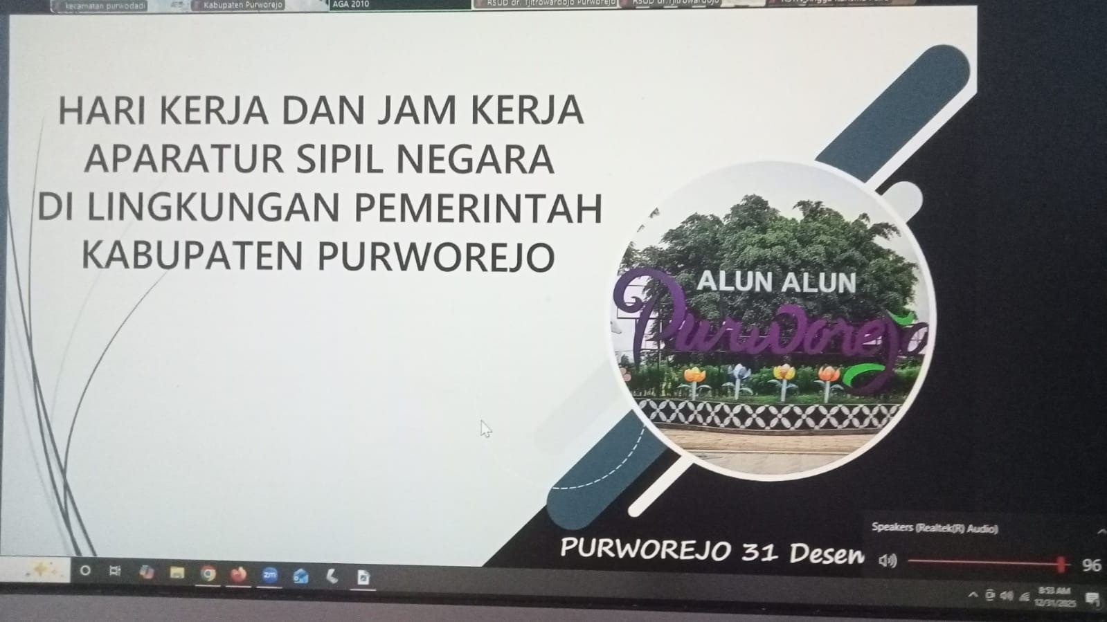 Kecamatan Purwodadi mengikuti Zoom Sossialisasi Surat Edaran Bupati tentang Hari dan Jam Kerja ASN di Lingkungan Pemkab Purworejo