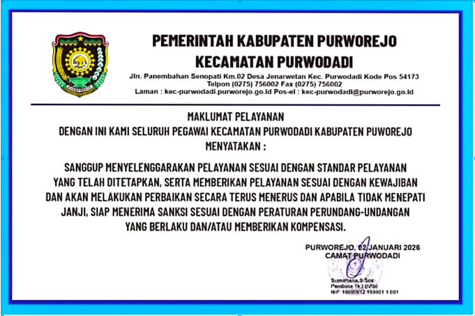 Maklumat Pelayanan Publik Kecamatan Purwodadi - (Ada 0 foto)